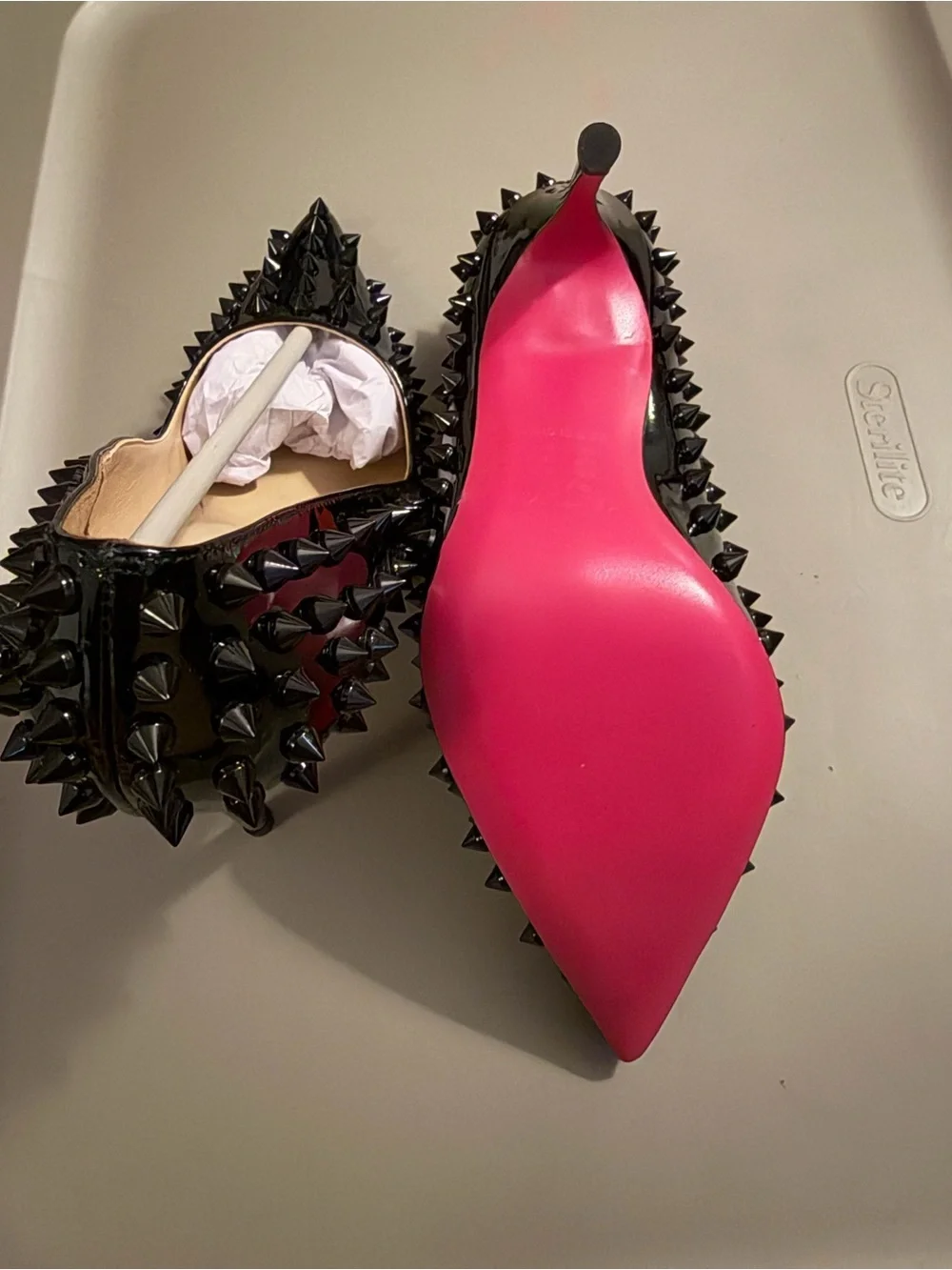 Kaitlyn Black Patent Pointed-Toe Spike Flats